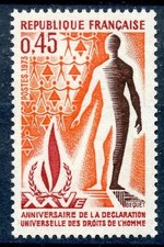 🦬Timbre France N°1781  - Luxe ** - Décl. des droits de l'Homme - MNH** - 1973🦬