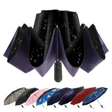 Compact Inverted Travel Umbrella, Automatic Open Close, 9-Rib 46 Inch Windpro...