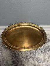 Vintage Oval Brass Plated Serving Tray Bamboo...