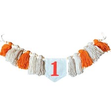 0484 New 1st Birthday High Chair Banner - Wood Bead Tassel Garland