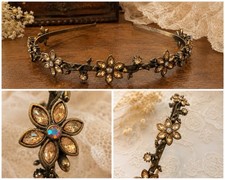 Vintage Woodland Bridal Fairy Crown Flower Tiara Rhinestone Headband 7 Flower