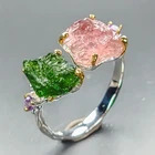 Rock jewelry Natural Tourmaline Ring 925 Sterling Silver Size 8.5 /R469554