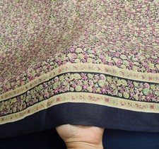 Sushila Vintage Floral Blue Saree 100 Pure Silk Printed 6Yard Soft Craft Fabric