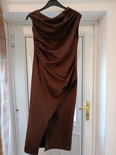 River Island Petite Brown Faux Suede Drape Midi Dress size small