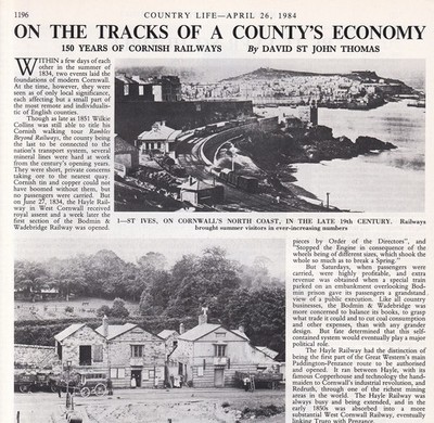 150 YEARS OF CORNISH RAILWAYS. SEVERAL PICTURES AND ACCOMPANYING TEXT, REMOVED F