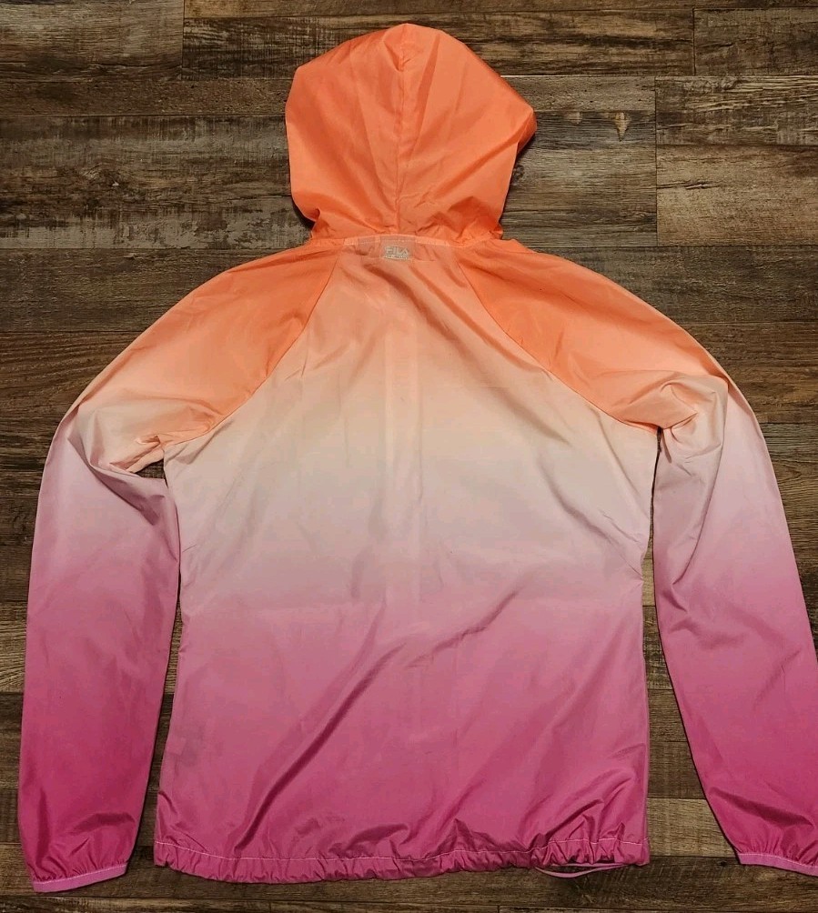 Giacca a vento sportiva FILA ombreggiata neon con cappuccio zip leggera pioggia XS