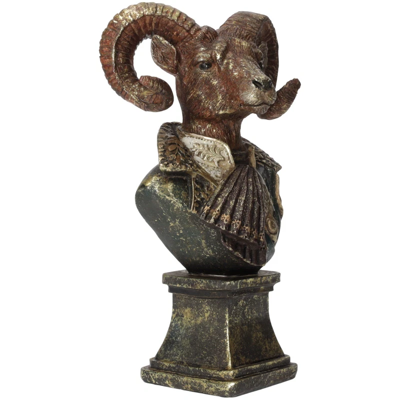 Busto Ariete Decorativo in Resina Statua Testa Montone Moderno Soprammobile 23