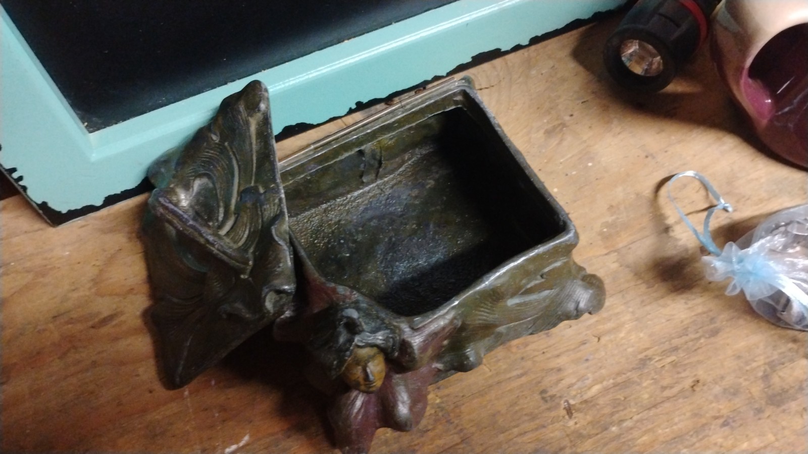 antique art nouveau bronze lady embossed  Jewelry Trinket container