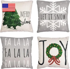 Christmas Pillow Covers 18X18 Set of 4 Winter Throw Pillow Covers Holiday Buffal