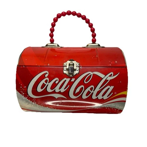 Coca Cola Vintage Metal Soda Can Tin Purse Tote Collectible Classic Red Used