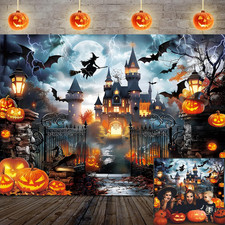 Halloween Haunted House Photo Backdrop Scary Night Castle Pumpkin Backdrop