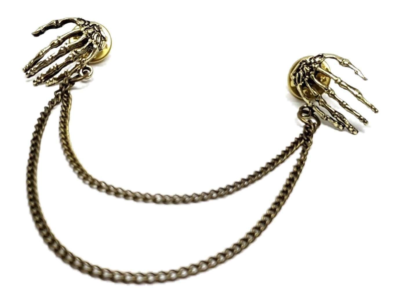 Lapels Chains Skeleton Hands Bone Bronzed Tone Gothic Rock Punk Necklace