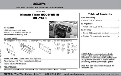 99-7424 Car Stereo Single Din Radio Install Kit & Wires for 08-12 Titan with Amp - Bild 3 von 4
