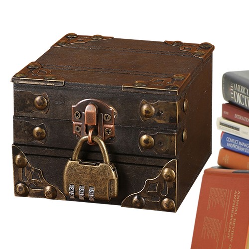 Retro Storage Box Jewelry Treasure Lock Box Case Desktop Organizer Home Decor - Picture 7 of 18