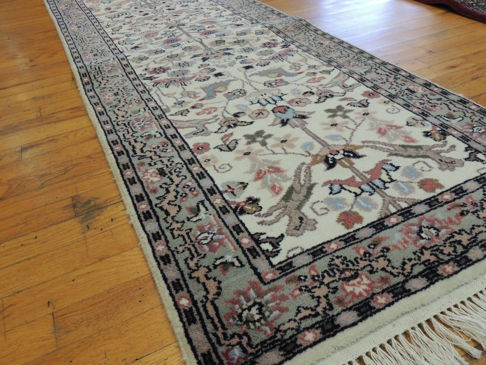 2x8 RUNNER Rug wool Hand knotted Tabrize Ivory Blue/Gray ANIMALS BIRDS Pink - Image 2 of 4