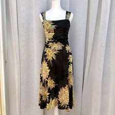 Elie Tahari Black Silk Strap Dress with Yellow Floral Pattern