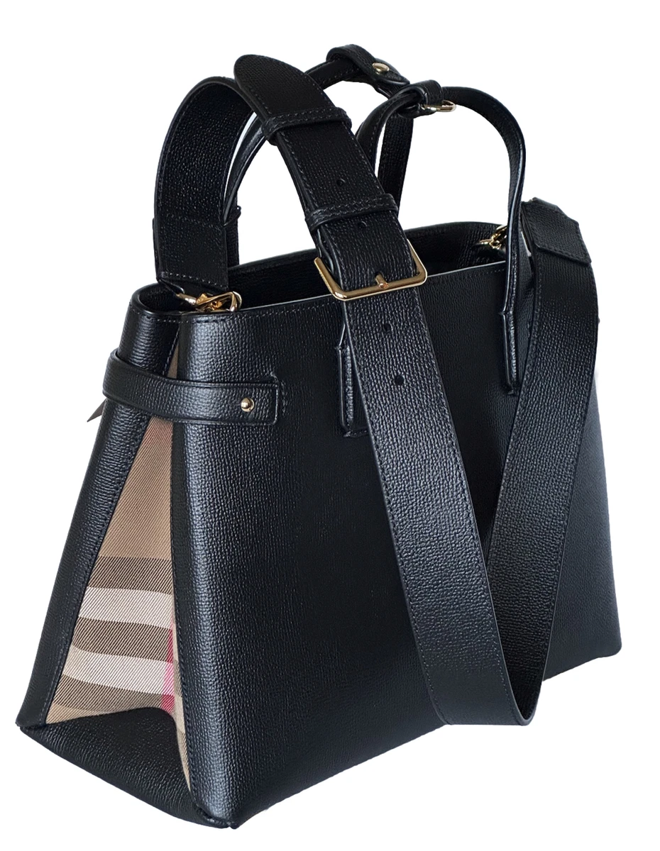 NWT $1790 Burberry Banner Tote House Check Derby Shoulder Bag Black 8068549  IT