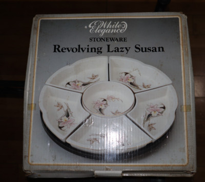 Vintage White Elegance Stoneware Revolving Lazy Susan Serving Dish