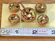 VINTAGE’90s Artisan Dollhouse Miniature Handmade Salad Bowl w Four Salads/Spoon