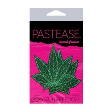 Pastease Premium Glitter Mar juana Leafs Nipple Cover Pasties- Green One Size