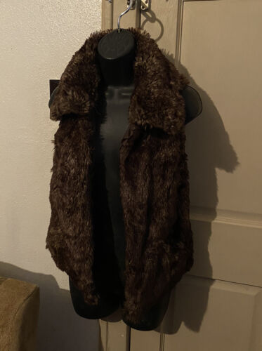 JOU JOU Womens MEDIUM Lined Faux Fur Vest Brown Zip Front BOHO - Picture 1 of 4