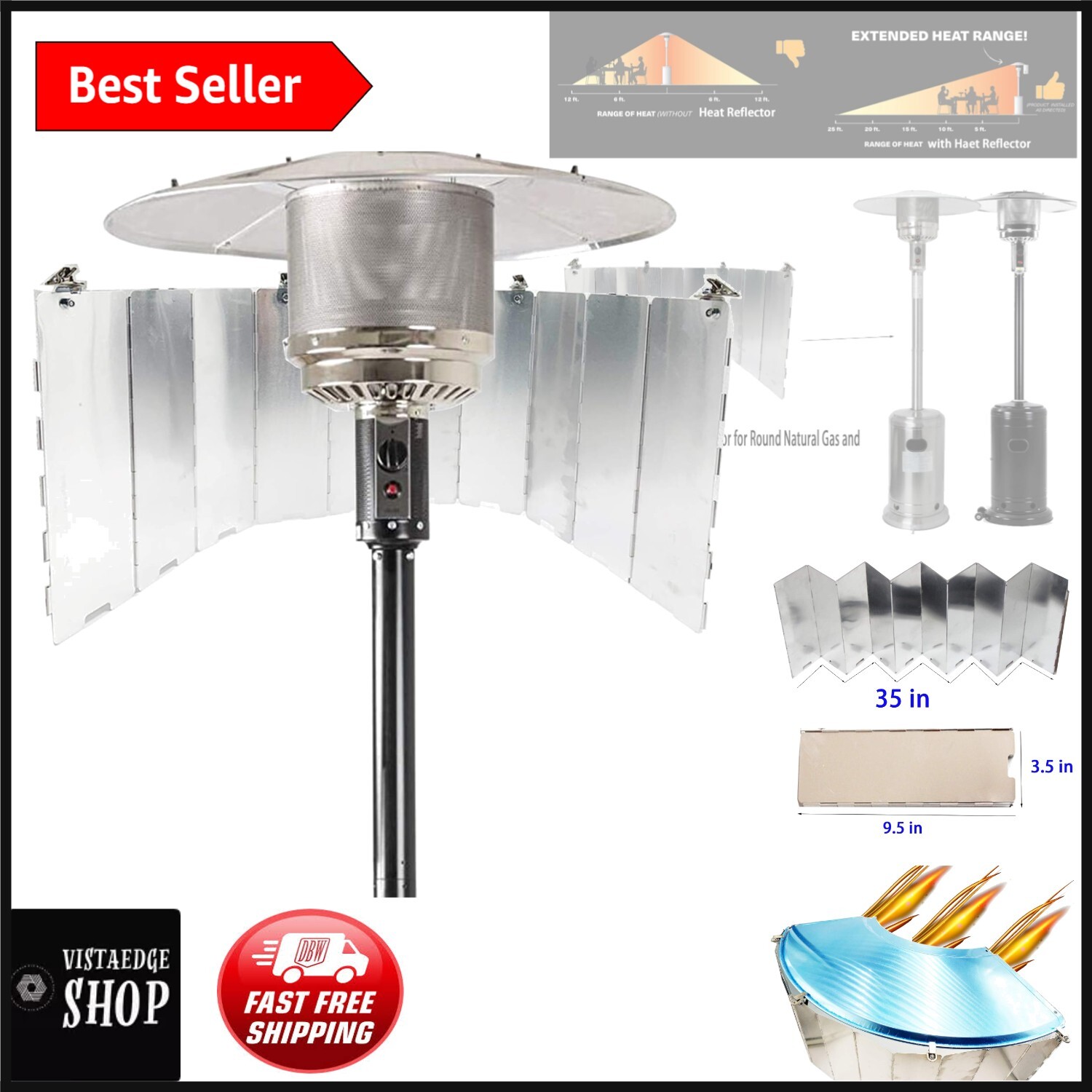 Efficient Patio Heater Accessory: Adjustable Silver Reflector for Gas Heaters