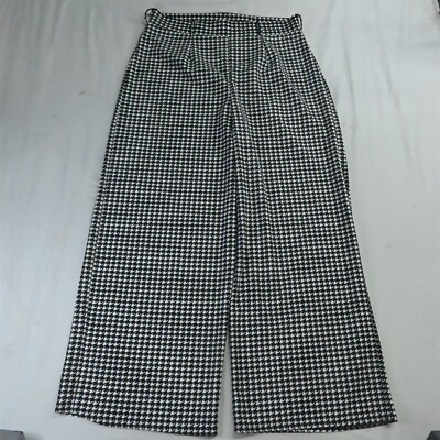 NEW BooHoo 18 Gray Houndstooth Pull On Super Wide Leg Stretch Womens Dress  Pants