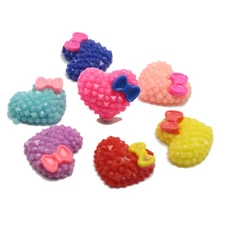 50 Mixed Color Flatback Resin Heart with Bows Dotted Rhinestone Cabochon 18X15mm