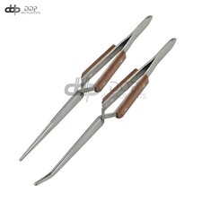2 Fiber Grip Tweezers 6-1/2" Bent  Straight Tip Cross Lock Tweezer Self Closing