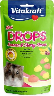 Vitakraft Drops Mini Banana & Cherry Flavor Dwarf Hamster, Rat, and Mouse Treat,
