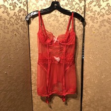 Victoria's Secret Y2K Red Lace Sheer Bow Garter Nightgown Lingerie Size 34B