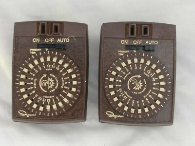2 Vintage Brown Ingraham Toastmaster  Multiple Program Timer - Ingraham 12-047 E