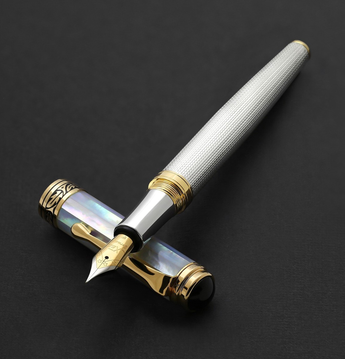 Xezo Maestro 925 Sterling Silver/White MOP Fine Fountain Pen, 18K