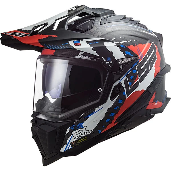 LS2 MX701 Explorer Carbon Extend Mat Black Red Dual Sport