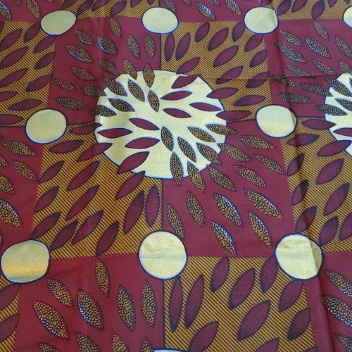 Africa Cotton Fabric Flower Sun Burgundy Gold Brown 45" Wide 6 Yards - Picture 3 of 6