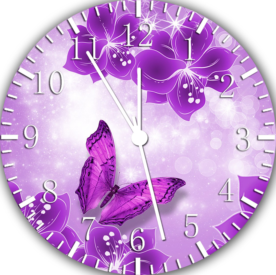 Purple Butterfly Frameless Borderless Wall Clock For Gifts or Home Decor E112
