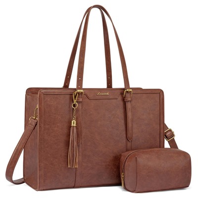 LOVEVOOK Laptop Bag for Women Vintage Leather Laptop Tote 15.6 inch Large Cap...