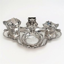 William B. Kerr 4 Piece Smoking Set - Art Nouveau Sterling Silver w/ Woman