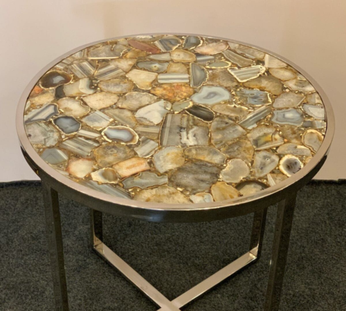 18" Handcrafted Round Agate Table Top - Stunning Living Room Accent - Afbeelding 1 van 4