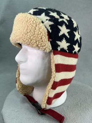 Patriotic USA Flag Aviator Trapper Hat Winter Cap Warm Fleece Lined Cap America