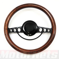 Steering 14 Classic Nostalgia Wood Grip Wheel Kit Blk Billet Horn Adapter 350mm