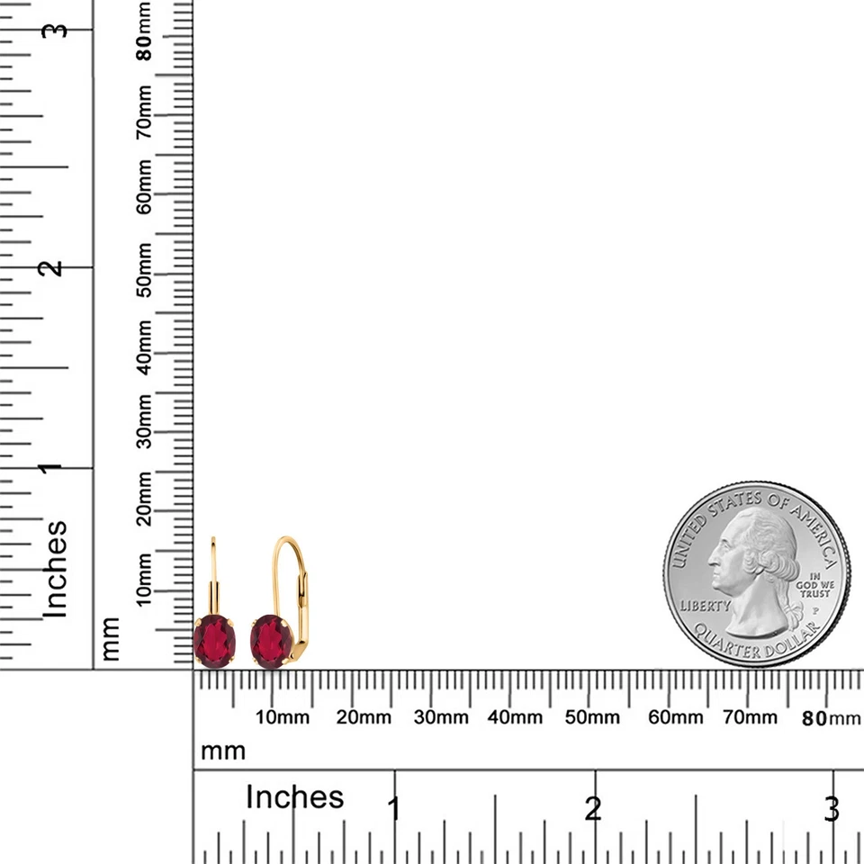 Pendientes para mujer topacio místico rojo rubí enchapados en oro amarillo con cierre de palanca (1,60 Foto 3 de 4