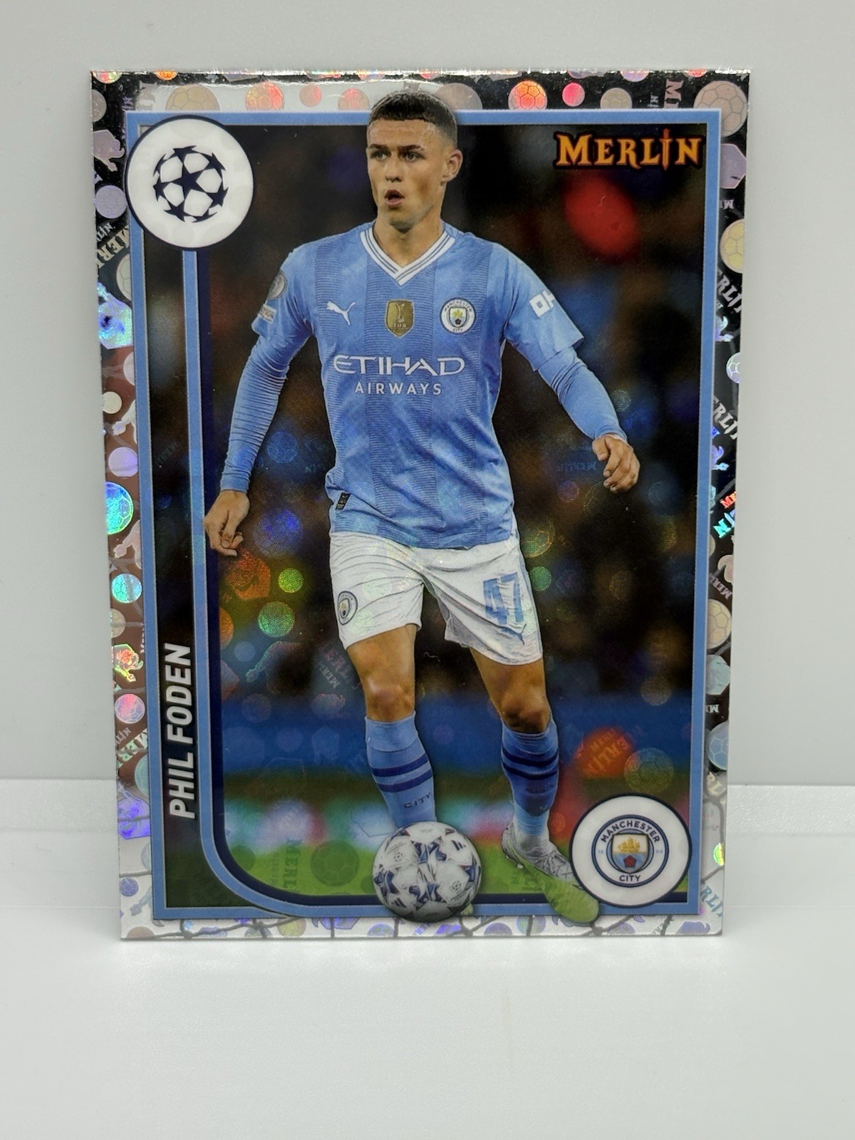 Phil Foden 2023-24 Topps Chrome Merlin UEFA Vintage Refractor Manchester City