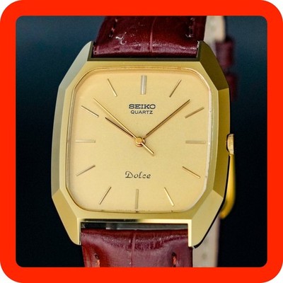 Vintage 1982 [NEUWERTIG] SEIKO Dolce 5931-5300 Gold Square Gold Tank Herrenuhr