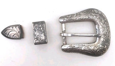 Vintage Three Piece NOCONA Belt BUCKLE SET Silver Tone LOOK