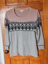  Charter Club Women’s Sweater Pink Gray Cotton Blend Metallic Size 2X NWOT 