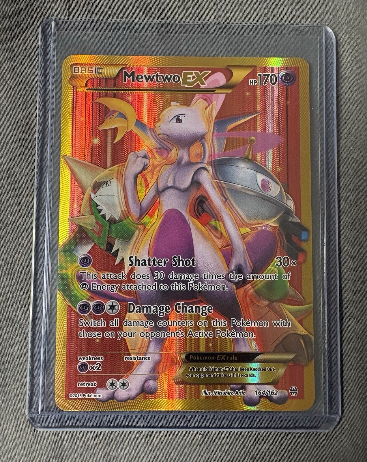 Pokemon 2015 XY Breakthrough Mewtwo EX Secret Rare Card 164/162. NM/LP READ