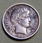 1907 P United States Silver Barber Dime - EF / XF Details - Lot 1574