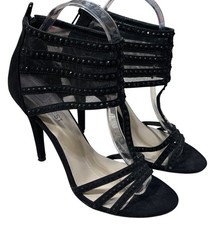 Nine West Alderson 4" Heel Mesh Rhinestone Black Size 6.5 Strappy