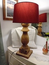 Pair Of Hand Turned Large Wooden Table Lamps, Statement Lighting